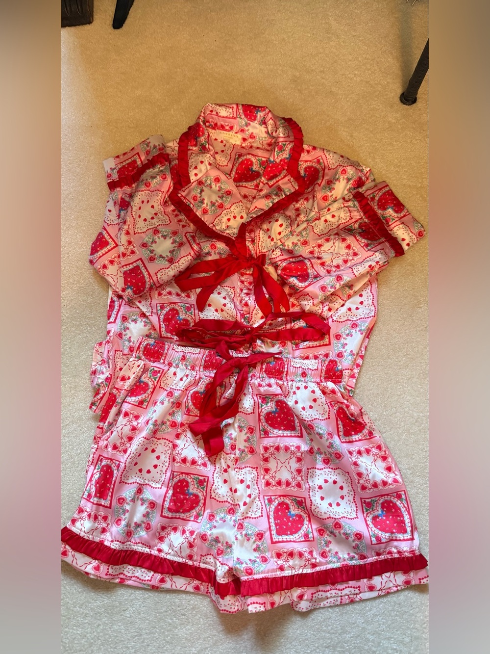Altar'd State Pink and Red Heart Print Pajama Set
